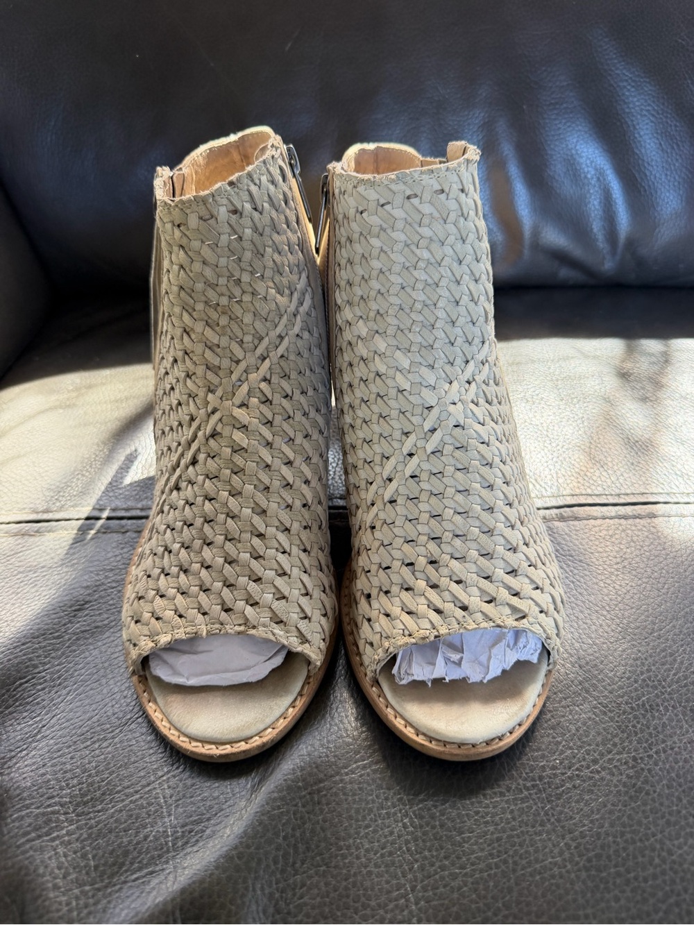 Sam Edelman Woven Peep-Toe Booties - Beige
